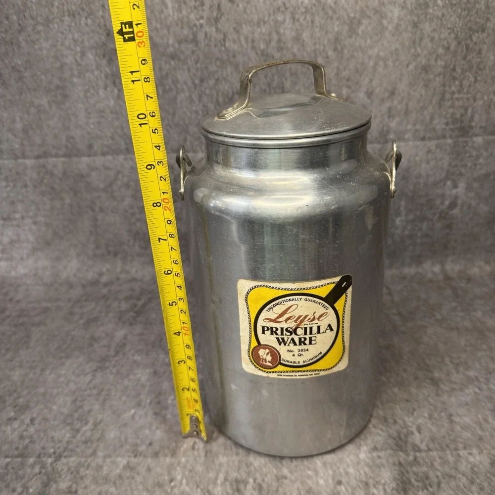 Vintage Leyse Priscilla Ware Aluminum 4 Quart 1 Gallon Milk Can Lid Wire Handle